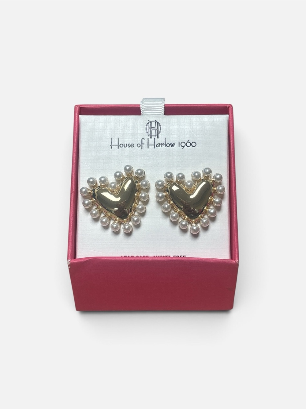 House of Harlow 1960 Gold Heart Pearl-Trim Earrings
